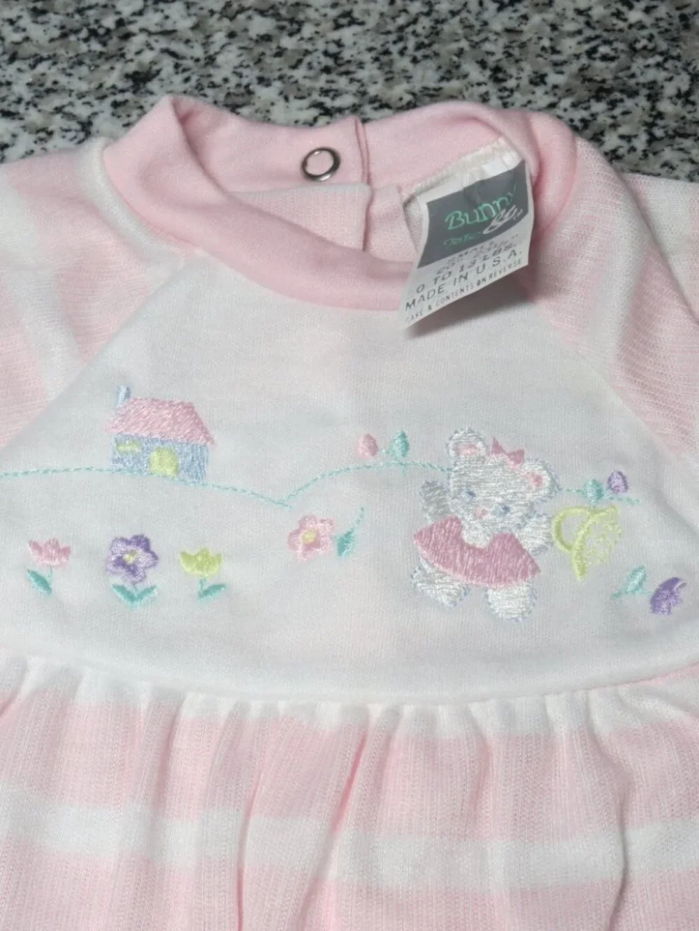 Bunny & Me New Without Tags Small Footed Sleeper Pink & White Cute Embroidery